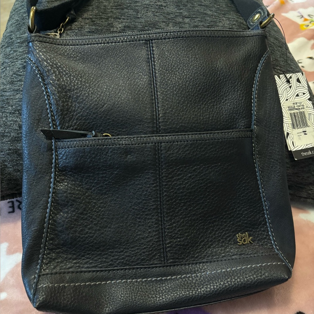 The Sak Black Leather Messenger Bag